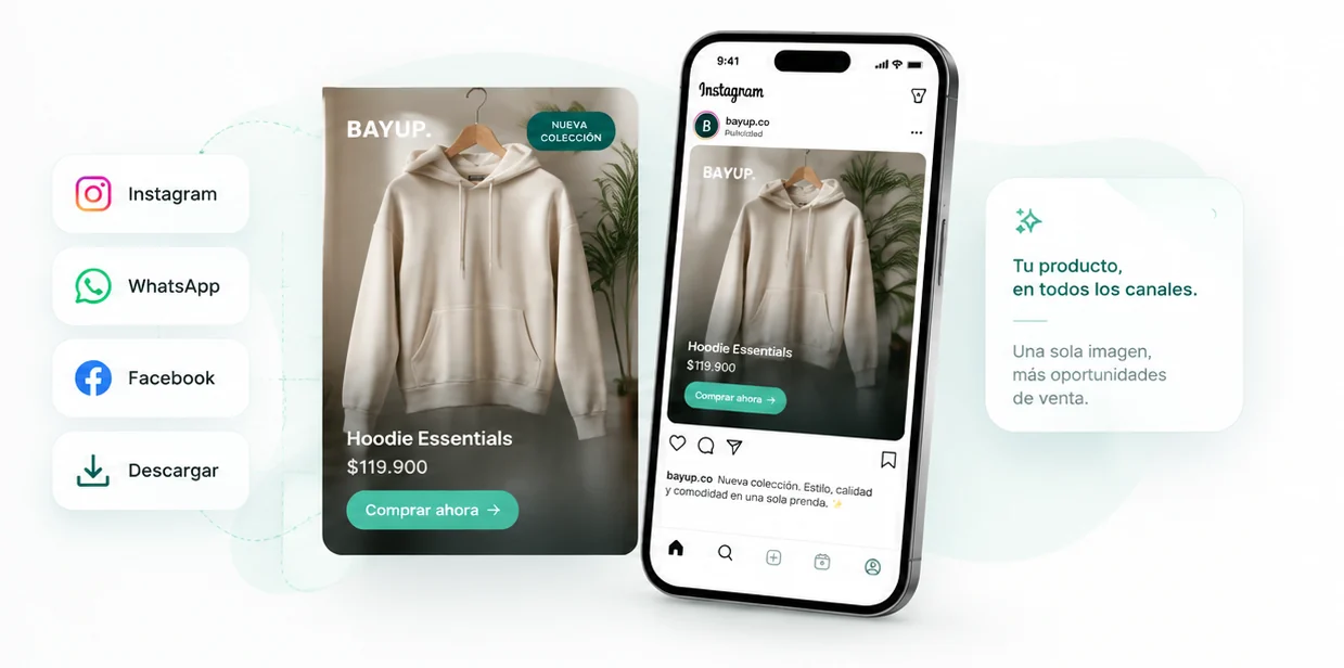 Publicación de producto lista para Instagram, WhatsApp y Facebook